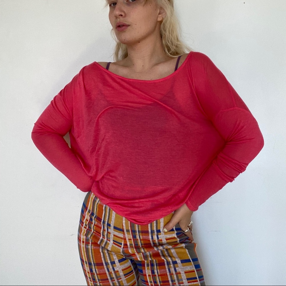 Hot pink off the shoulder lightweight longsleeve